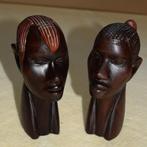 Afrikaanse Houten Bustes uit Kenia - Handgesneden Set van 2, Antiek en Kunst, Ophalen of Verzenden
