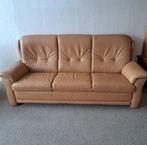 Leren 3-zitsbank met fauteuil, Huis en Inrichting, Banken | Bankstellen, Ophalen, Gebruikt, Driepersoons, Rechte bank