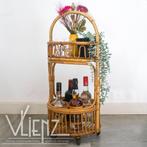 Vintage, bohemien rotan drankentrolley bar cart serveerwagen, Ophalen, Overige materialen, Gebruikt, -