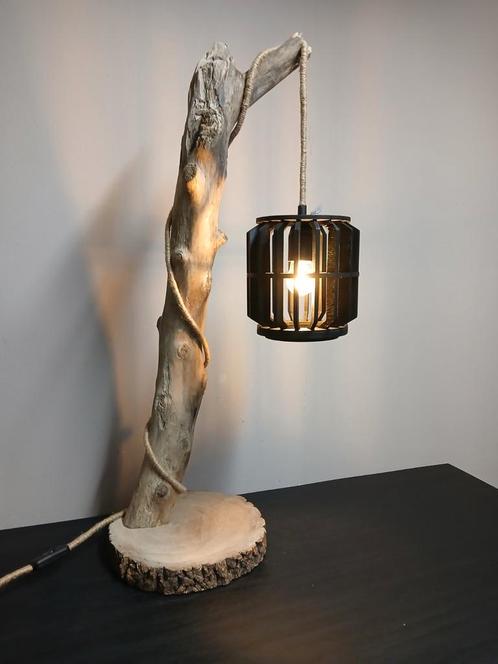 Landelijke boomstamlamp van drijfhout, Huis en Inrichting, Lampen | Tafellampen, Nieuw, 75 cm of meer, Hout, Ophalen of Verzenden