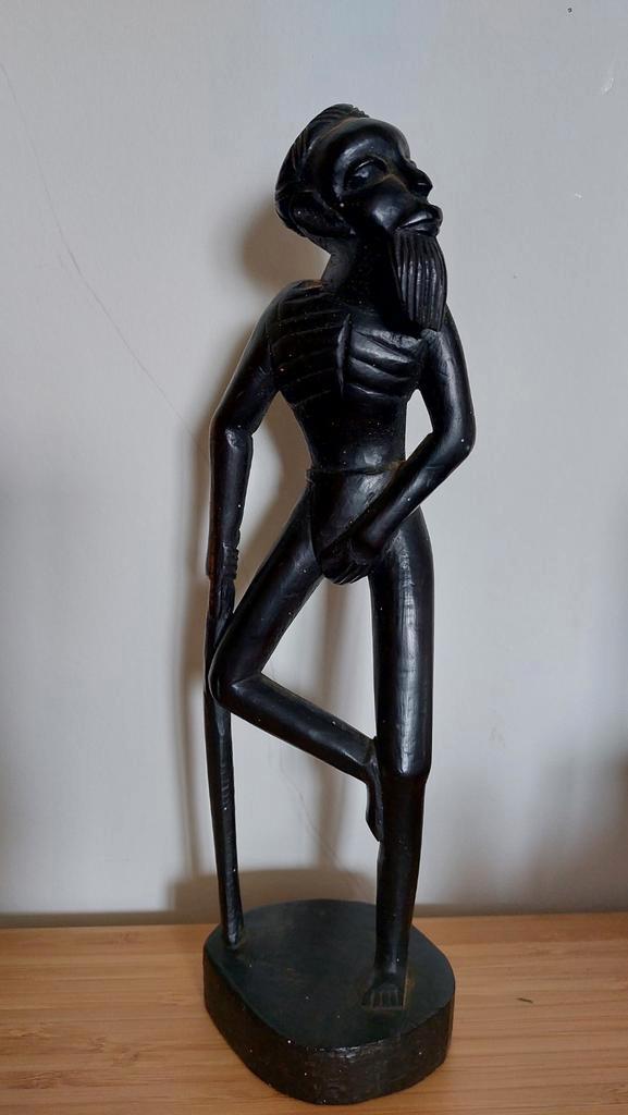 Vintage Ebbenhouten Beeldje Kongo, jaren '50, Antiek en Kunst, Kunst | Beelden en Houtsnijwerken, Ophalen