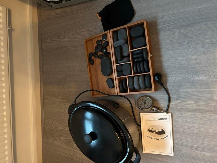 Hotstones set met verwarmer en thermometer, Sport en Fitness, Massageproducten, Gebruikt, Hotstone, Ophalen