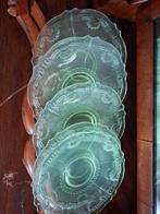 Antieke gebaksbordjes - doorzichtig Groen - 5 stuks, Ophalen of Verzenden