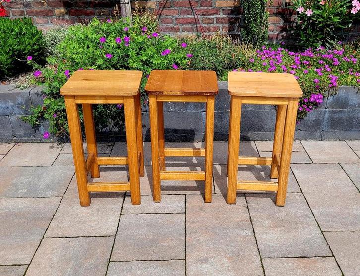 Houten Krukken - Set van 3, Huis en Inrichting, Krukjes, Zo goed als nieuw, Hout, Ophalen