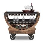 SHOWROOM MODEL Houten Wijnkar Wijntrolley Vintage Wijnrek, Info@dehanzeherten.nl, 5 tot 15 flessen, Nieuw, Ophalen of Verzenden