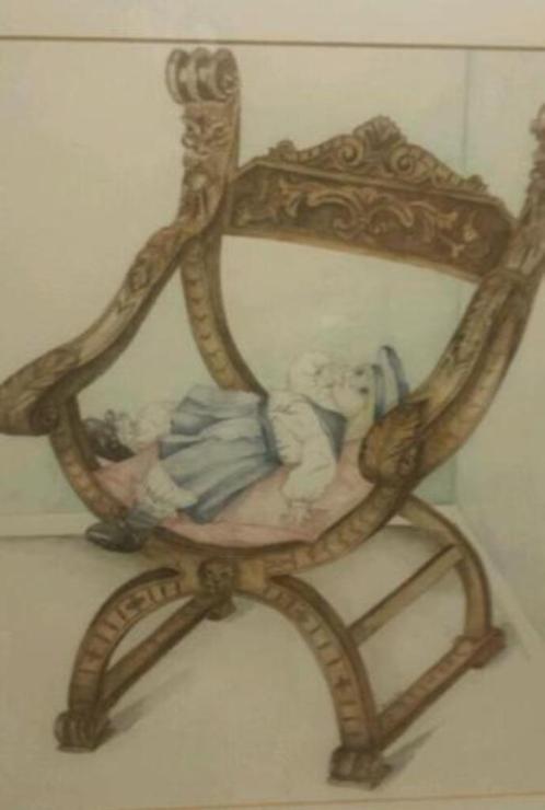 goede aquarel antieke stoel met een pop Marijke van Lammeren, Antiek en Kunst, Kunst | Schilderijen | Klassiek, Ophalen