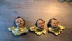 3 Brocante houten engeltjes puttys houtgesneden en verguld, Ophalen of Verzenden
