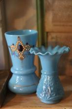 Antiek frans opaline vaas vaasje glas glazen blauw, Antiek en Kunst, Ophalen of Verzenden