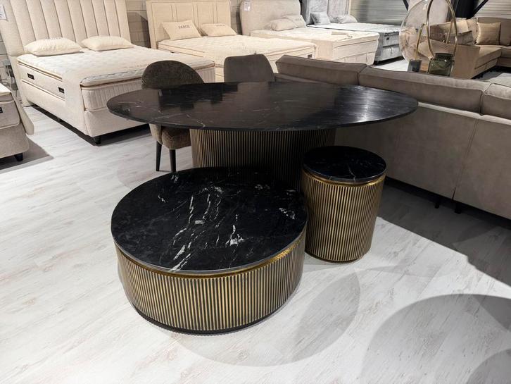 Eettafel en Salontafel Set echt marmer ironville set, Huis en Inrichting, Tafels | Eettafels, Nieuw, 100 tot 150 cm, Vier personen