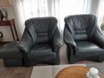 2 echte leren Fauteuils kleur donkergroen en hocker set 50, Huis en Inrichting, Fauteuils, Ophalen, Gebruikt, 50 tot 75 cm, Leer