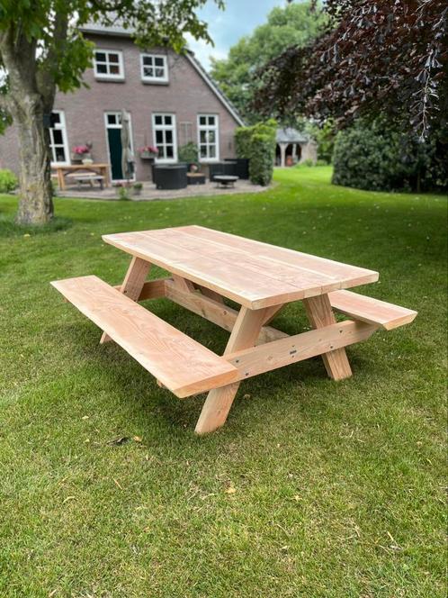 Stijlvolle Douglas Picknicktafels in Boomstamvorm, Tuin en Terras, Picknicktafels, Nieuw, Rechthoekig, Hout, Ophalen of Verzenden