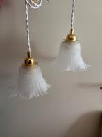 Setje van 2 Vintage mat glazen lamp kapjes met fitting/snoer, Ophalen of Verzenden, Zo goed als nieuw, Glas, Minder dan 50 cm