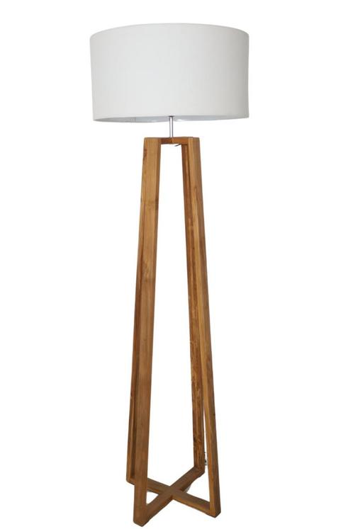 vloerlamp met witte kap, Huis en Inrichting, Lampen | Vloerlampen, Nieuw, 150 tot 200 cm, Hout, Ophalen of Verzenden