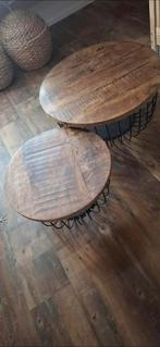 Set van 2 houten salontafels met metalen onderstel, Huis en Inrichting, Tafels | Salontafels, Ophalen, 50 tot 100 cm, Rond, 50 tot 100 cm