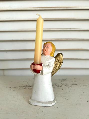 Vintage beeldje  kerstengeltje met kaars beschikbaar voor biedingen
