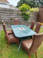 Tafel met 6 leren stoelen, Ophalen of Verzenden, Gebruikt