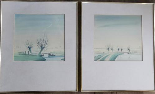 2 x Albert Wieringa schilderij Friese kunstenaar landschap, Antiek en Kunst, Kunst | Schilderijen | Klassiek, Ophalen of Verzenden