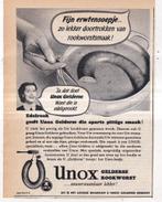 Retro reclame 1954 Unox onweerstaanbaar lekkere rookworst, Verzamelen, Retro, Ophalen of Verzenden