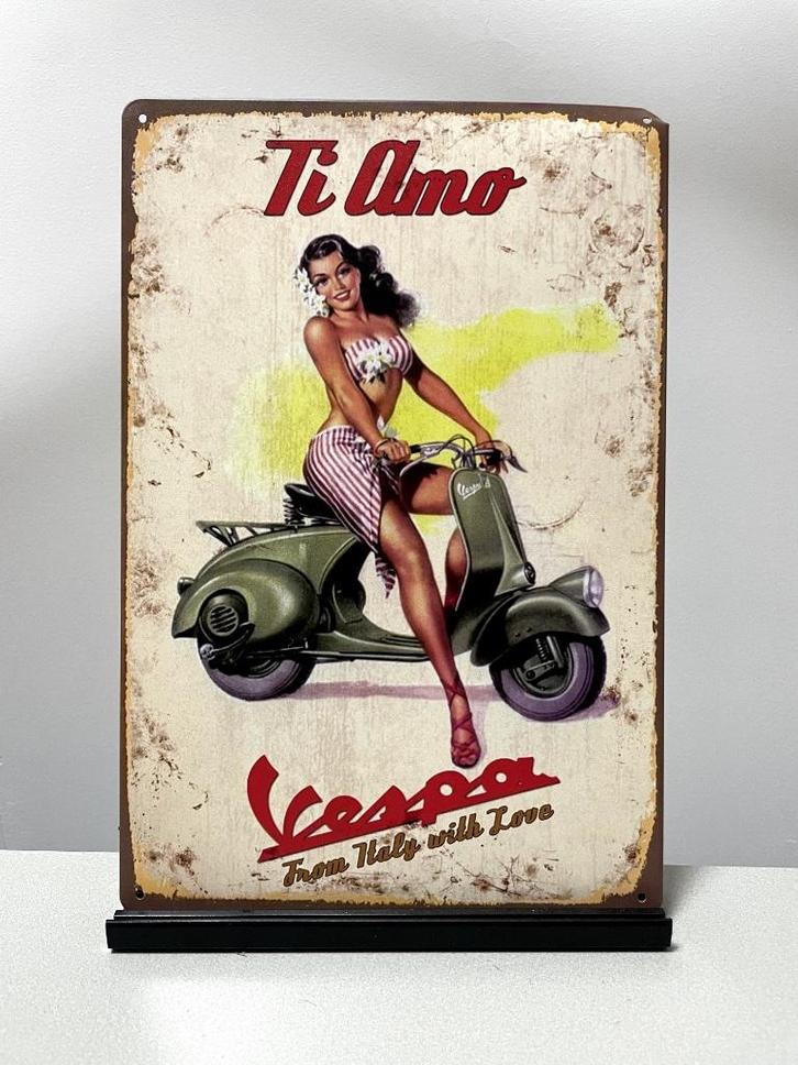 Vespa metalen reclamebord / wandbord (Old Look), Verzamelen, Merken en Reclamevoorwerpen, Nieuw, Reclamebord, Ophalen of Verzenden