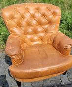 Stoere Chesterfield stoel / fauteuil cognac bruin!!!, Chesterfield, Gebruikt, Leer, Ophalen of Verzenden