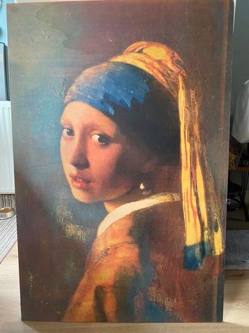 Meisje met de parel print op hout 80x120