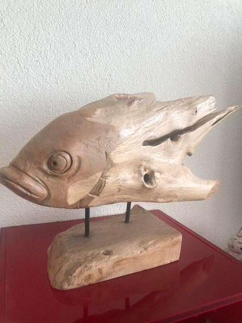 Handgemaakte houten vis op standaard, Antiek en Kunst, Kunst | Beelden en Houtsnijwerken, Ophalen