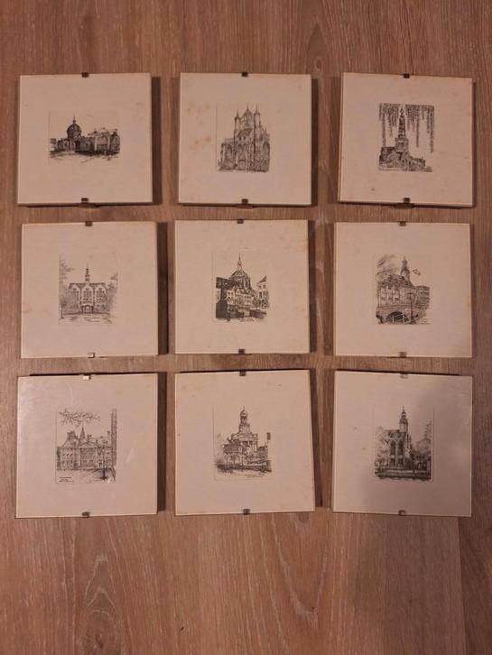 9 x etsen Leiden, Antiek en Kunst, Kunst | Etsen en Gravures, Ophalen of Verzenden