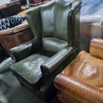 Chesterfield oor fauteuil olijfgroen + BEZORGING GRATIS, Gebruikt, ., Chesterfield, Ophalen of Verzenden