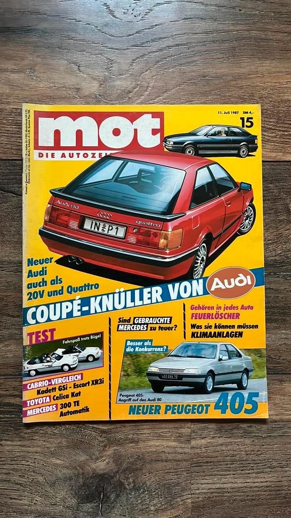 MOT: Peugeot 405, Toyota Celica, Audi 90, Mercedes W124, Boeken, Auto's | Folders en Tijdschriften, Gelezen, Algemeen, Ophalen of Verzenden