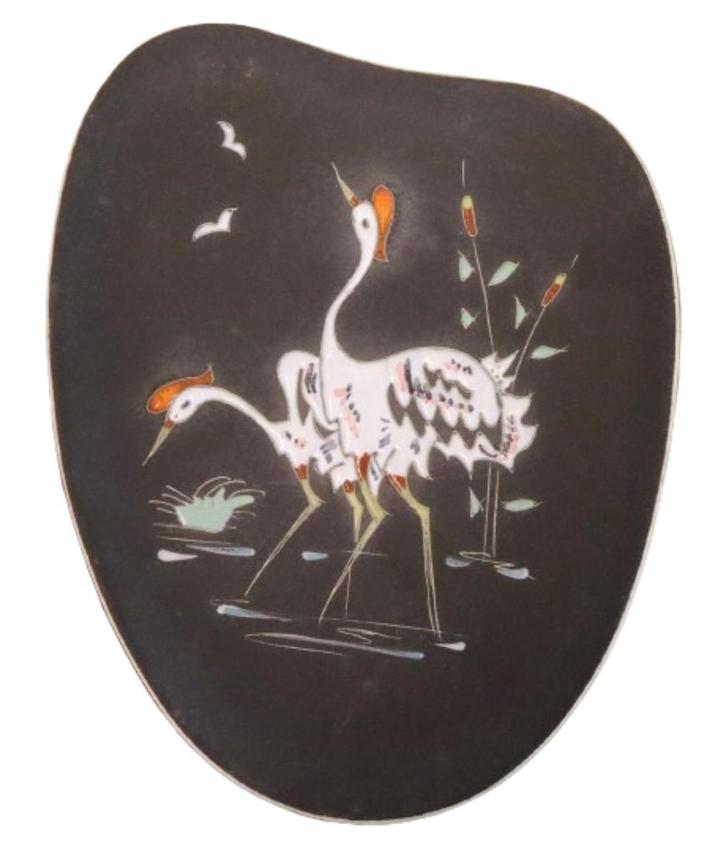 Ruscha wandbord kraanvogels vintage bord keramiek, Antiek en Kunst, Antiek | Keramiek en Aardewerk, Verzenden