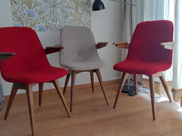 Vintage jaren 60 stoelen, teak, Huis en Inrichting, Stoelen, Zo goed als nieuw, Twee, Overige kleuren, Ophalen