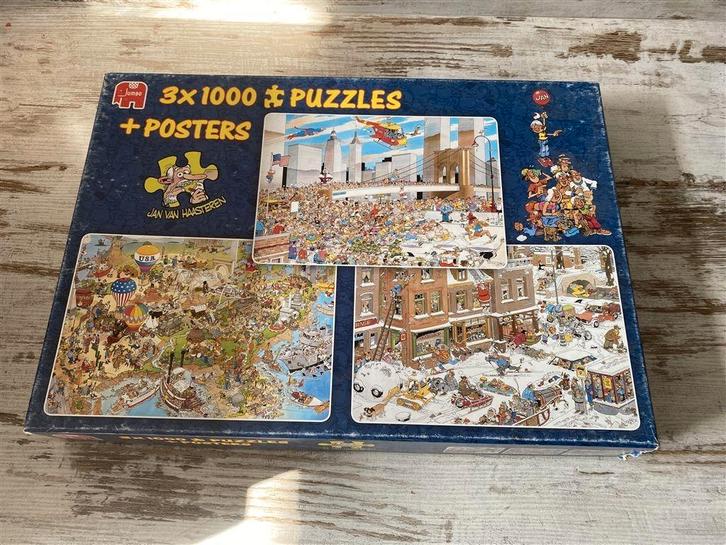 jan van haasteren - 3x 1000 stuks puzzels [s393], Hobby en Vrije tijd, Denksport en Puzzels, Zo goed als nieuw, 500 t/m 1500 stukjes