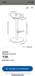 Twee IKEA JANINGE witte barkrukken met chroom, verstelbaar, In hoogte verstelbaar, 60 tot 90 cm, Ophalen of Verzenden, Zo goed als nieuw