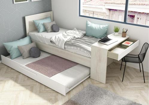 Shipley 1-persoonsbed met bureau en slaaplade - Wit/witgrene, Kinderen en Baby's, Kinderkamer | Bedden