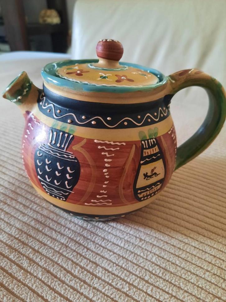 Handbeschilderde Theepot, Antiek en Kunst, Antiek | Keramiek en Aardewerk, Ophalen of Verzenden