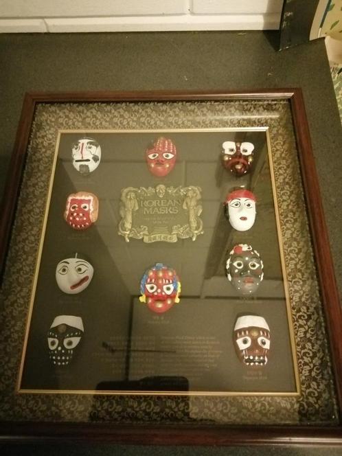 ZELDZAME BONGSAN MASKER DANCE SHADOW BOX KOREA 1994 40X35 CM, Antiek en Kunst, Curiosa en Brocante, Ophalen of Verzenden