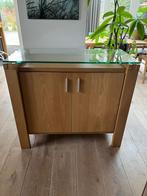 Kast eikenhout met gehard glazen blad Karel Mintjens, Huis en Inrichting, Ophalen, Zo goed als nieuw, 65 cm of meer, 70 cm of meer