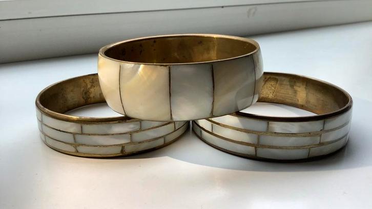 Parelmoer Armbanden uit India, Sieraden, Tassen en Uiterlijk, Armbanden, Gebruikt, Overige materialen, Wit, Met bedels of kralen