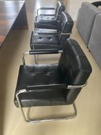 Lederen buisframe eetfauteuil, Huis en Inrichting, Stoelen, Ophalen, Gebruikt, Zwart, Metaal