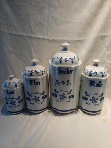 Vintage Voorraadpotten Set - Blauw Wit beschikbaar voor biedingen