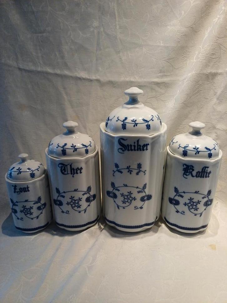 Vintage Voorraadpotten Set - Blauw Wit, Antiek en Kunst, Antiek | Keramiek en Aardewerk, Ophalen