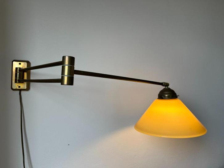 Vintage schaarwandlamp van glas en koper (2 stuks), Huis en Inrichting, Lampen | Hanglampen, Zo goed als nieuw, 50 tot 75 cm, Glas