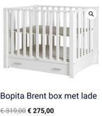 Bopita Box Brent wit met lade + matrasjes + 2 boxkleden!, Kinderen en Baby's, Boxen, Rechthoekig, In hoogte verstelbaar, Zo goed als nieuw