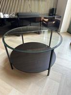 Glazen zwarte Salontafel met Onderblad, Ophalen, Gebruikt, Rond, 50 tot 100 cm