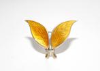 Schitterende David Andersen Zilver Geel Emaille Blad Broche, Sieraden, Tassen en Uiterlijk, Verzenden, Zilver, Broche, Verguld