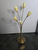 Goudkleurige tafellamp met 5 kelkjes, dimbaar, Ophalen, Gebruikt, Glas, 50 tot 75 cm