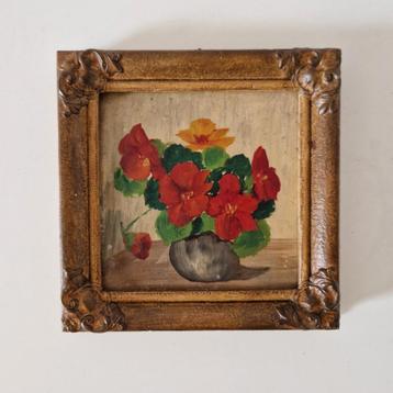 Antiek schilderijtje oost indische kers bloemen schilderij beschikbaar voor biedingen