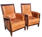 2 strakke schapenleren fauteuils + BEZORGING GRATIS, Gebruikt, Art deco, Ophalen of Verzenden, Leer