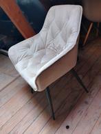 Beige Fluweel Eetkamerstoel - Zwarte Poten, Huis en Inrichting, Stoelen, Ophalen, Bruin, Landelijk, Zo goed als nieuw