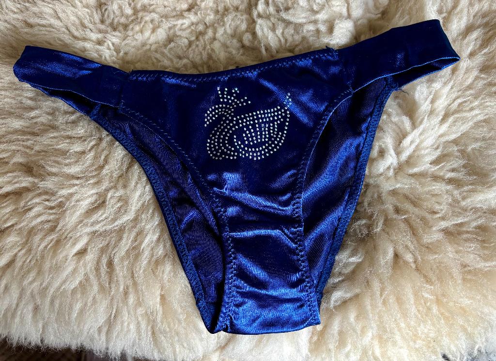 blauw satijnen slipje met briljantjes - M, Verzenden, Blauw, Slip